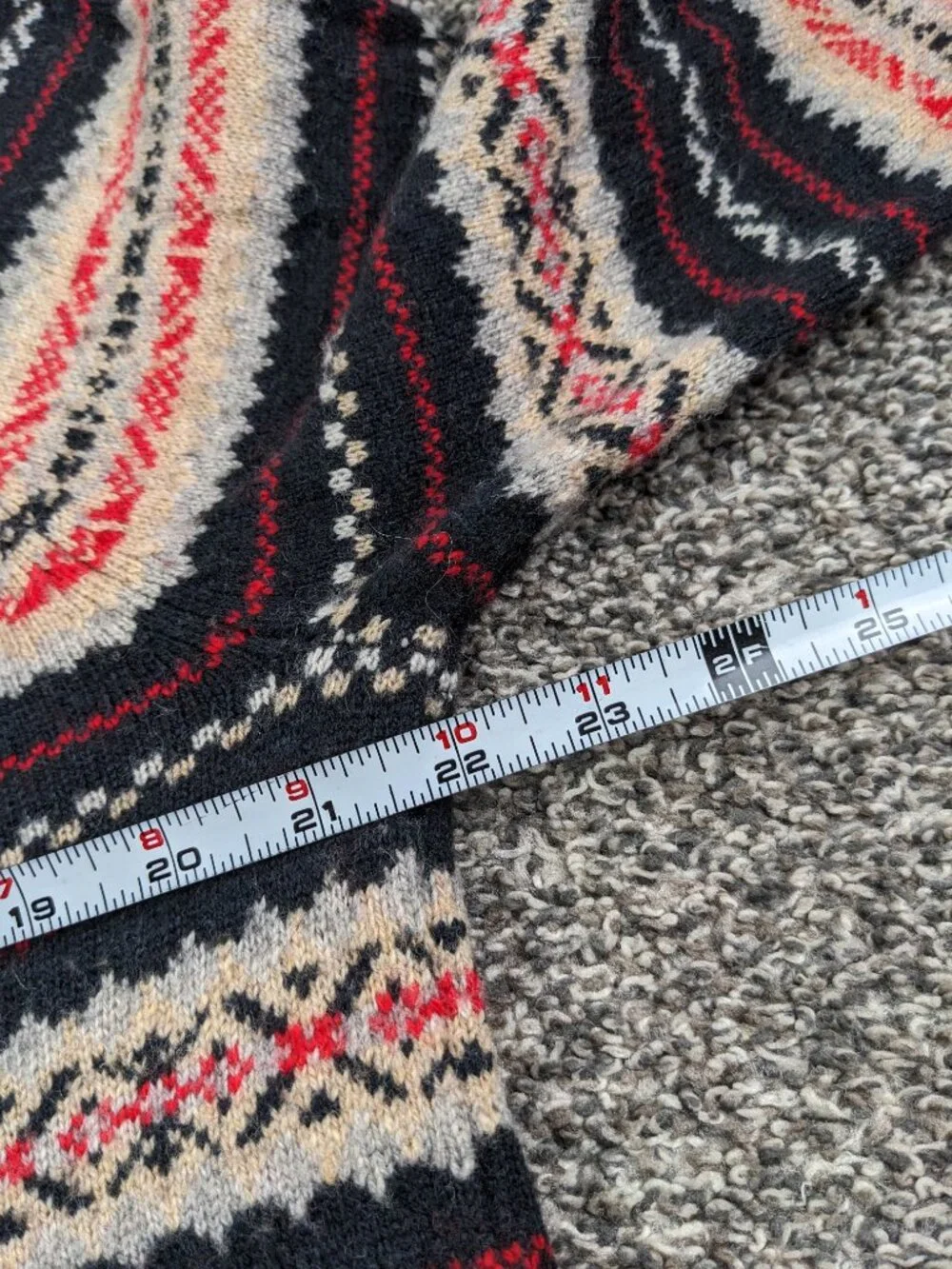 J Crew Sweater Fair Isle Lambswool Crewneck Raglan Pullover Black Red Mens Large